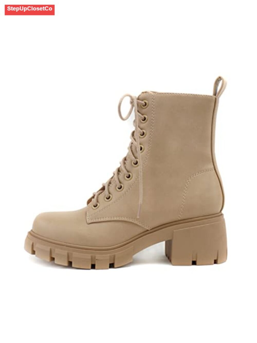 Women Lug Sole Lace Up Combat Ankle Boot with Side Zipper
